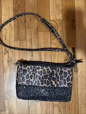 Kate Spade Leopard Print NWOT Crossbody with Black Glitter Trim